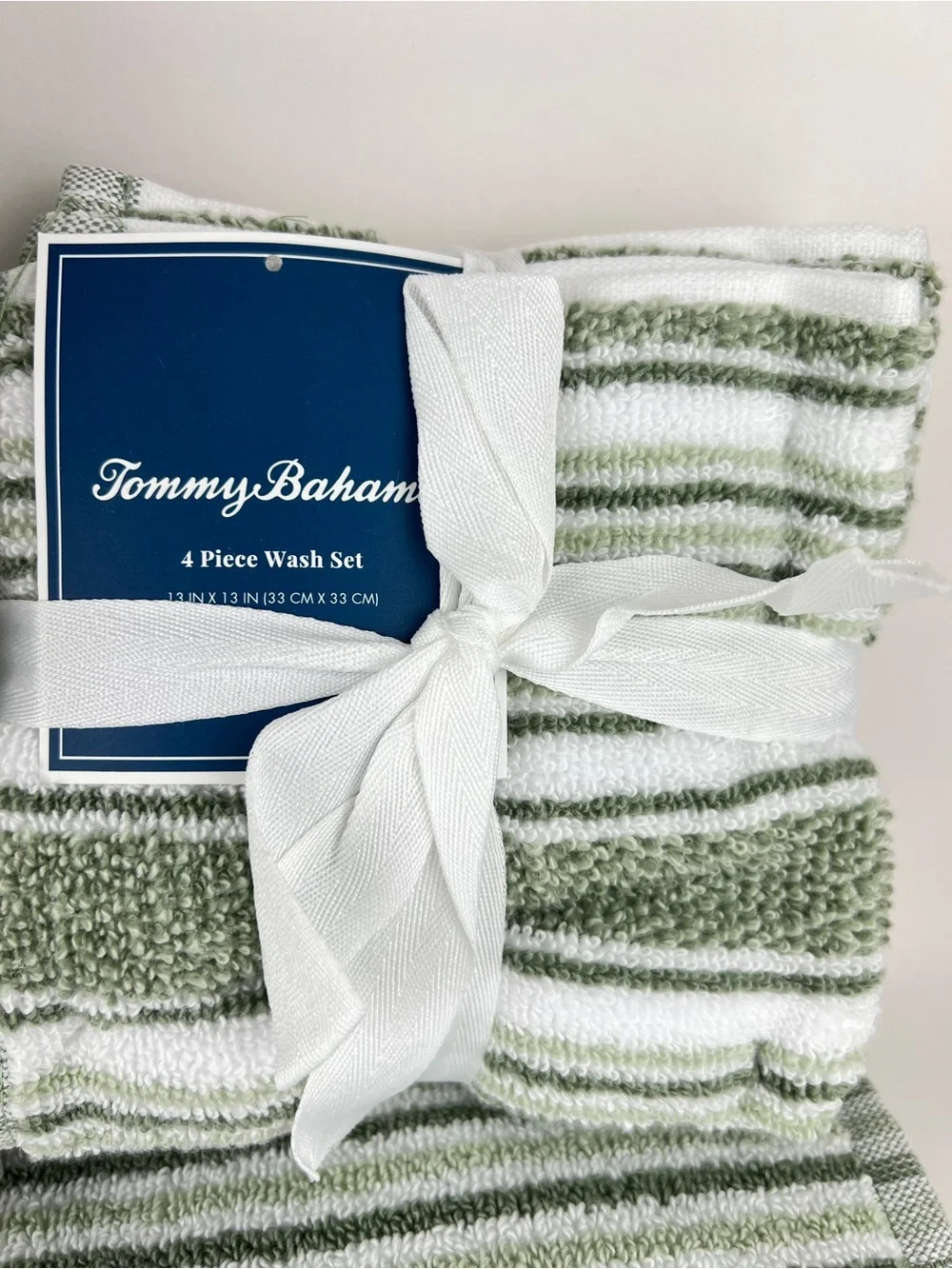 Tommy Bahama Bath Towels Riviera Sage Green White Striped Soft Cotton 8 Pc NEW